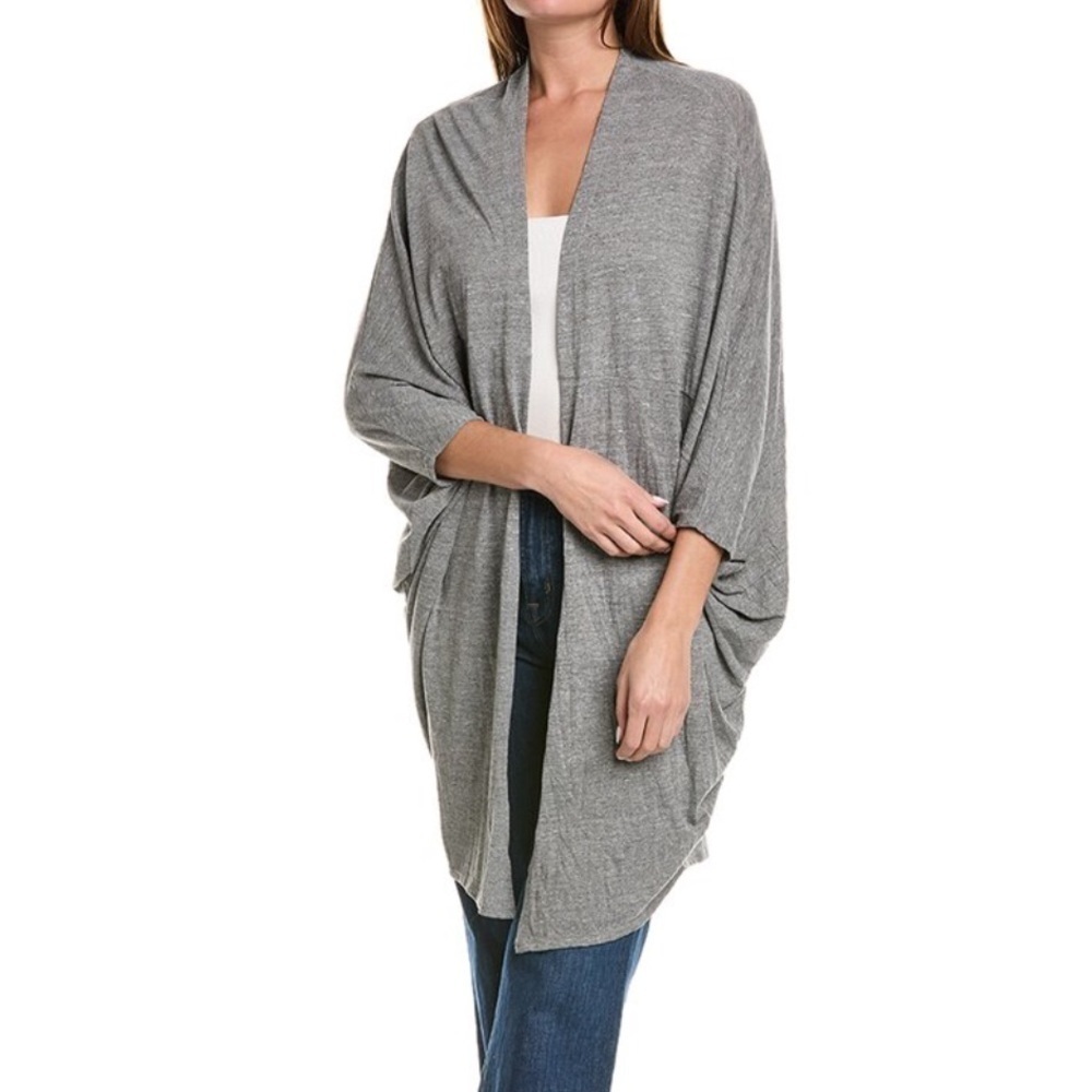 Chaser Gray White Striped Open Front Kimono Cardigan Cover XS/S